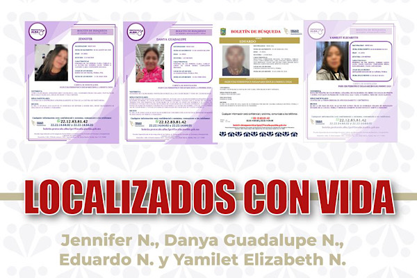 FGE localiza con vida a cuatro personas reportadas como desaparecidas en Puebla