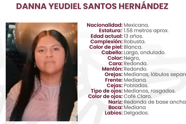 Comisión Estatal de Búsqueda mantiene protocolo para localizar a menor Danna Yeudiel