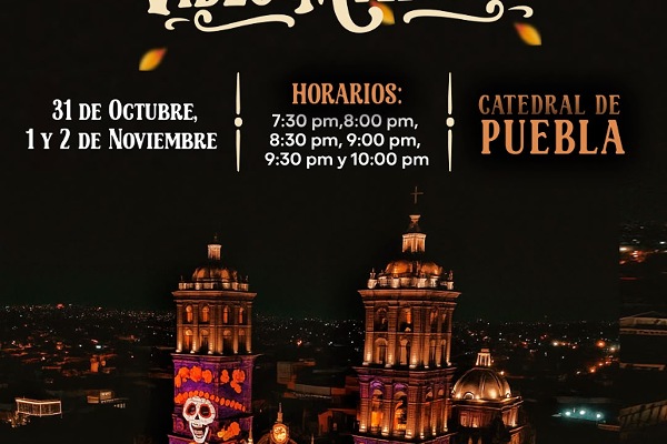 Invita Gobierno de Pepe Chedraui a disfrutar del videomapping de Día de Muertos en la Catedral de Puebla